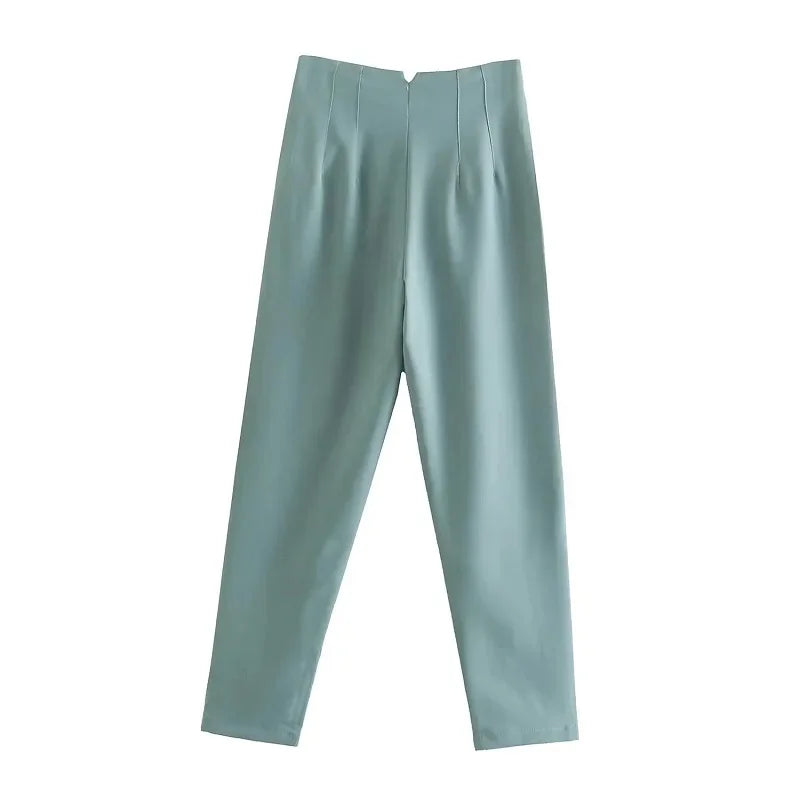 Maryanne - High-Waisted Cropped Formal Trousers Green