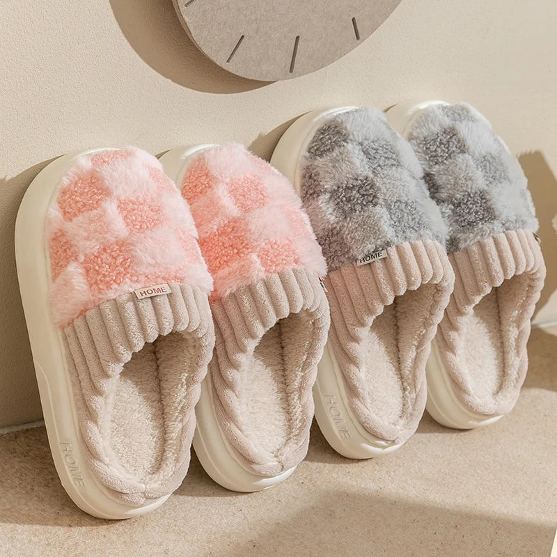 Peachy Plaid Plush Indoor Slippers