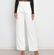 Chantal Wide-Leg Trousers with Adjustable Tie Belt White
