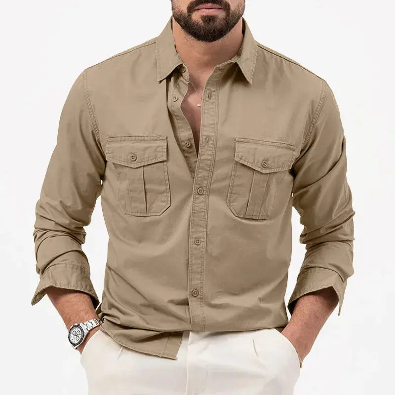 Maximilian Long Sleeve Shirt Featuring Chest Pockets Khaki