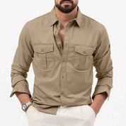 Maximilian Long Sleeve Shirt Featuring Chest Pockets Khaki