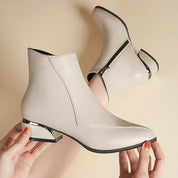 Julane - Zip-Up Ankle Boots with Stylish Block Heel Beige