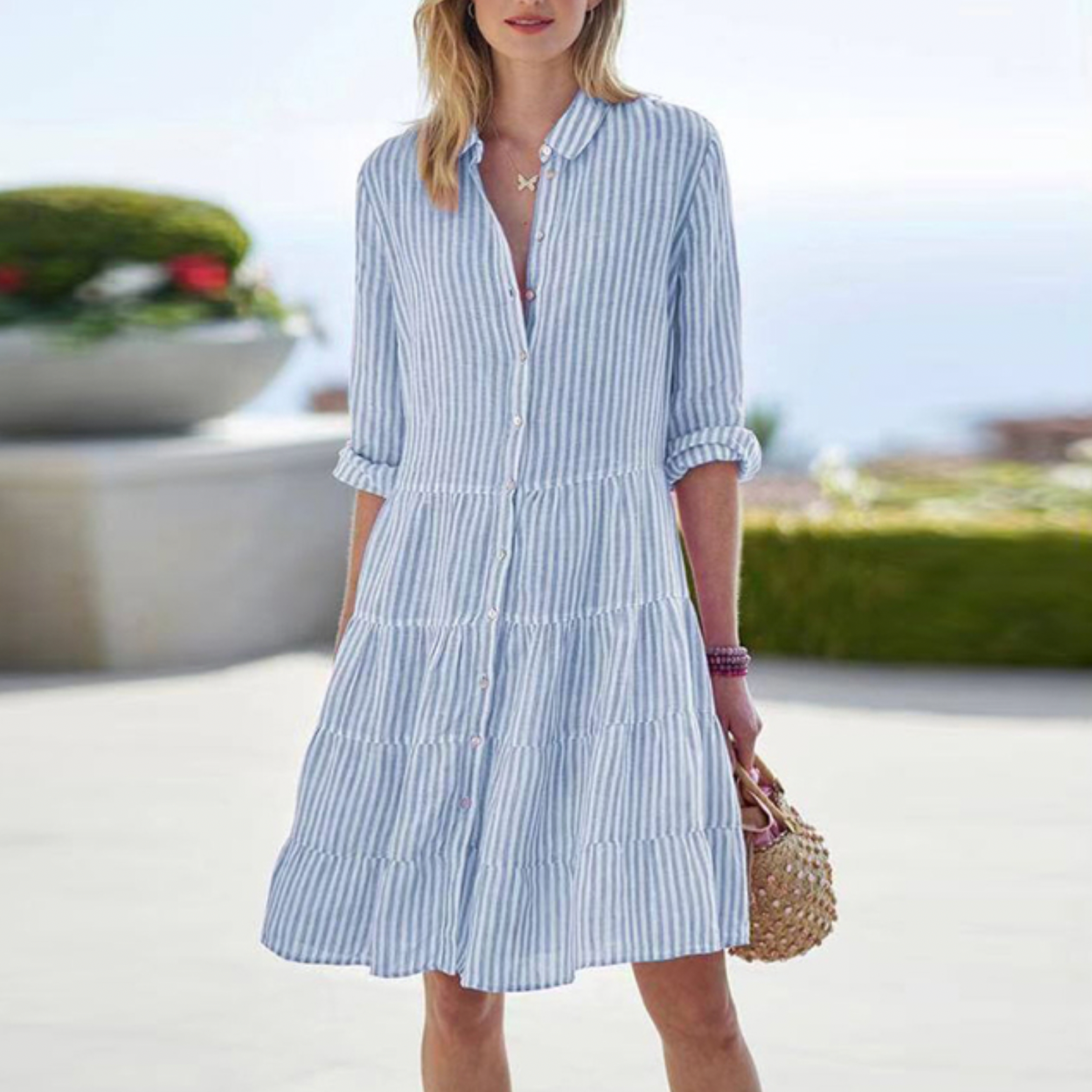 Emilia Striped Sundress for Summer Blue