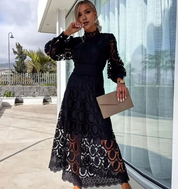Freja - Elegant Lace Summer Dress Black
