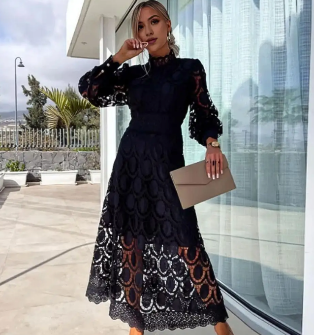 Freja - Elegant Lace Summer Dress Black