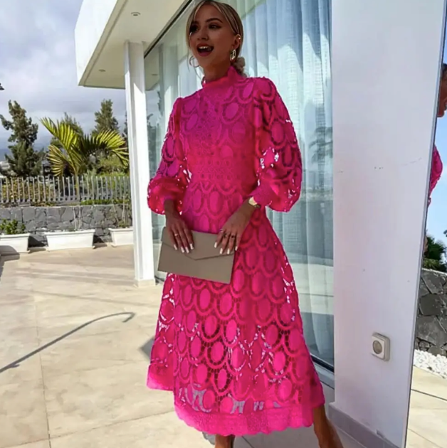 Freja - Elegant Lace Summer Dress Pink
