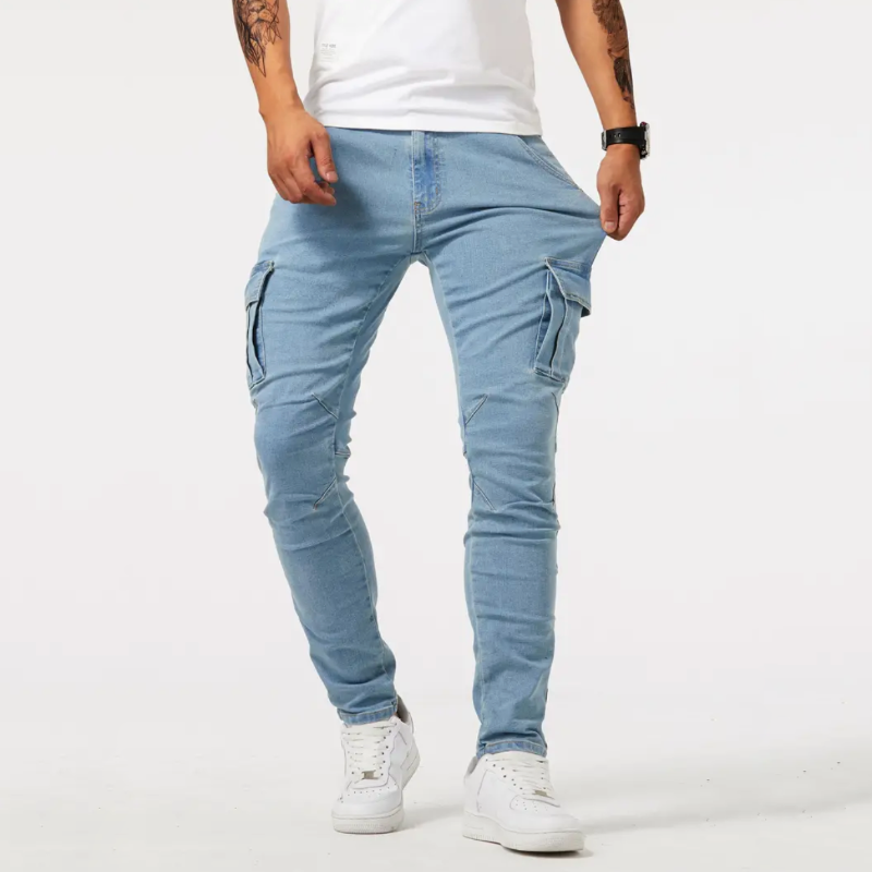 Albin Slim-Fit Cargo Trousers Light Blue