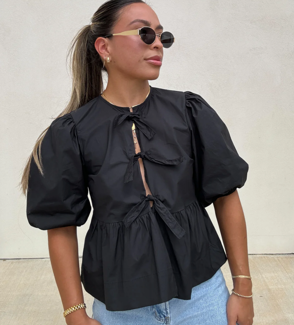 Harriett - Elegant Baggy Fit Peplum Blouse Black