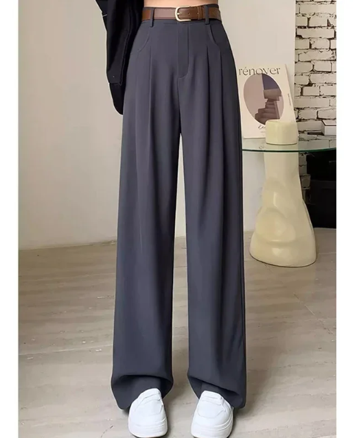 Aimie Wide-Leg High-Waisted Trousers Grey