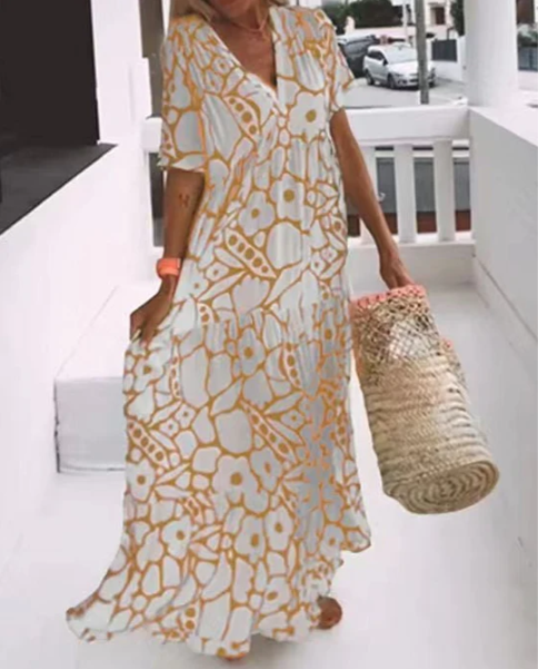 Nicole - V-Neck Maxi Dress Orange