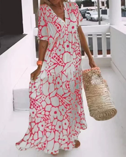 Nicole - V-Neck Maxi Dress Pink
