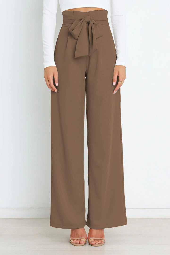 Chantal Wide-Leg Trousers with Adjustable Tie Belt Brown
