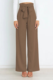 Chantal Wide-Leg Trousers with Adjustable Tie Belt Brown