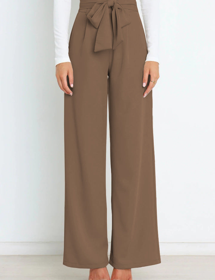 Chantal Wide-Leg Trousers with Adjustable Tie Belt Brown