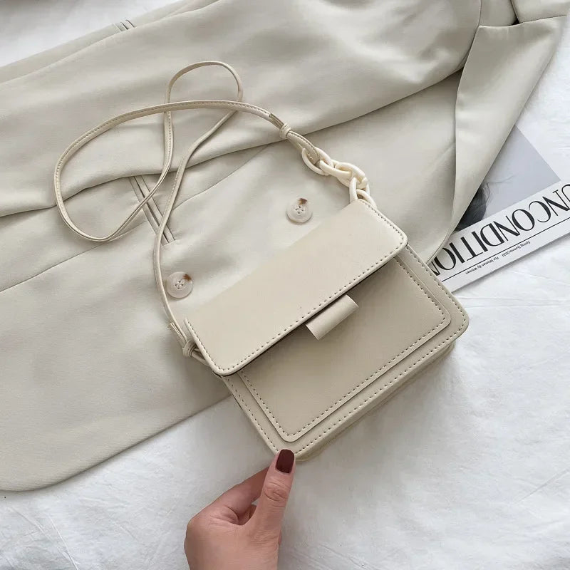Trista Classic Leather Crossbody Bag with Flap Closure for Stylish Convenience White