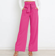 Chantal Wide-Leg Trousers with Adjustable Tie Belt Pink