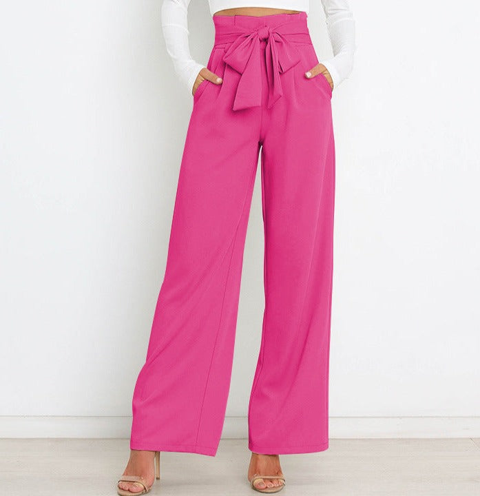 Chantal Wide-Leg Trousers with Adjustable Tie Belt Pink
