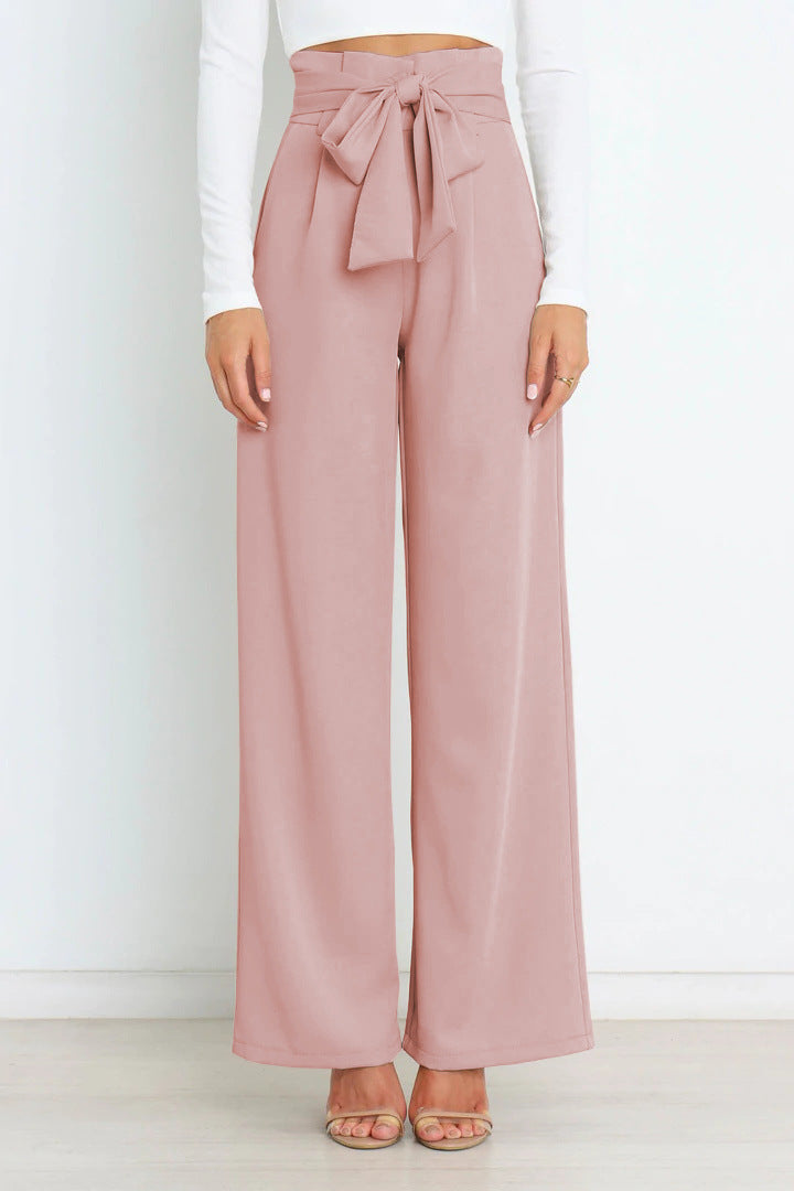 Chantal Wide-Leg Trousers with Adjustable Tie Belt Light Pink