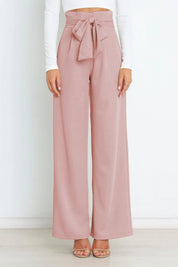 Chantal Wide-Leg Trousers with Adjustable Tie Belt Light Pink
