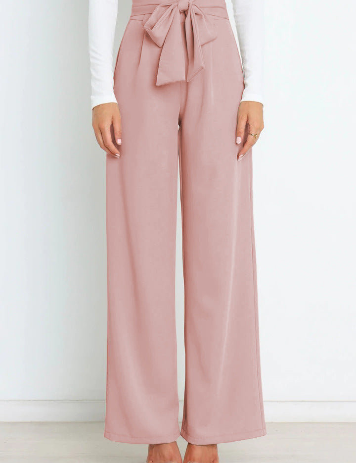 Chantal Wide-Leg Trousers with Adjustable Tie Belt Light Pink