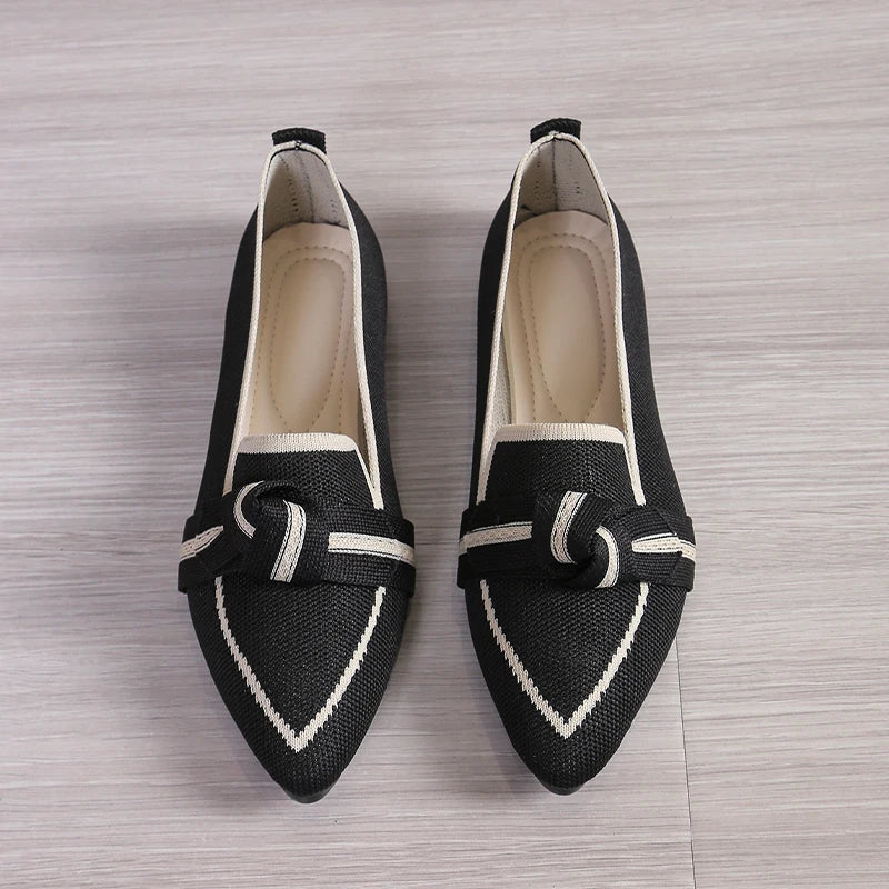 Jordana - Pointed Toe Loafers with Knot Accent Black