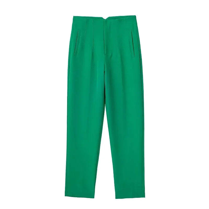 Maryanne - High-Waisted Cropped Formal Trousers Light Green