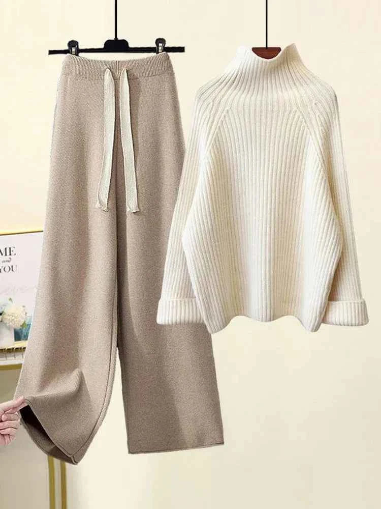 Autumn Winter Knitwear Set Turtleneck Sweater Pants