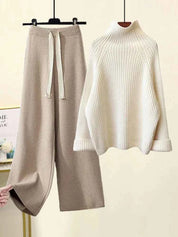 Autumn Winter Knitwear Set Turtleneck Sweater Pants