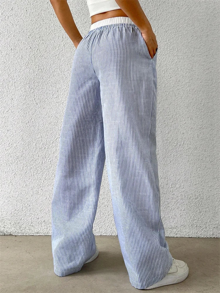 Daphne Striped Wide-Leg Casual Pants
