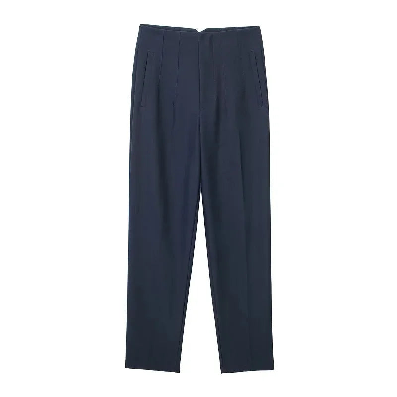 Maryanne - High-Waisted Cropped Formal Trousers Royal Blue