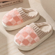 Peachy Plaid Plush Indoor Slippers Pink