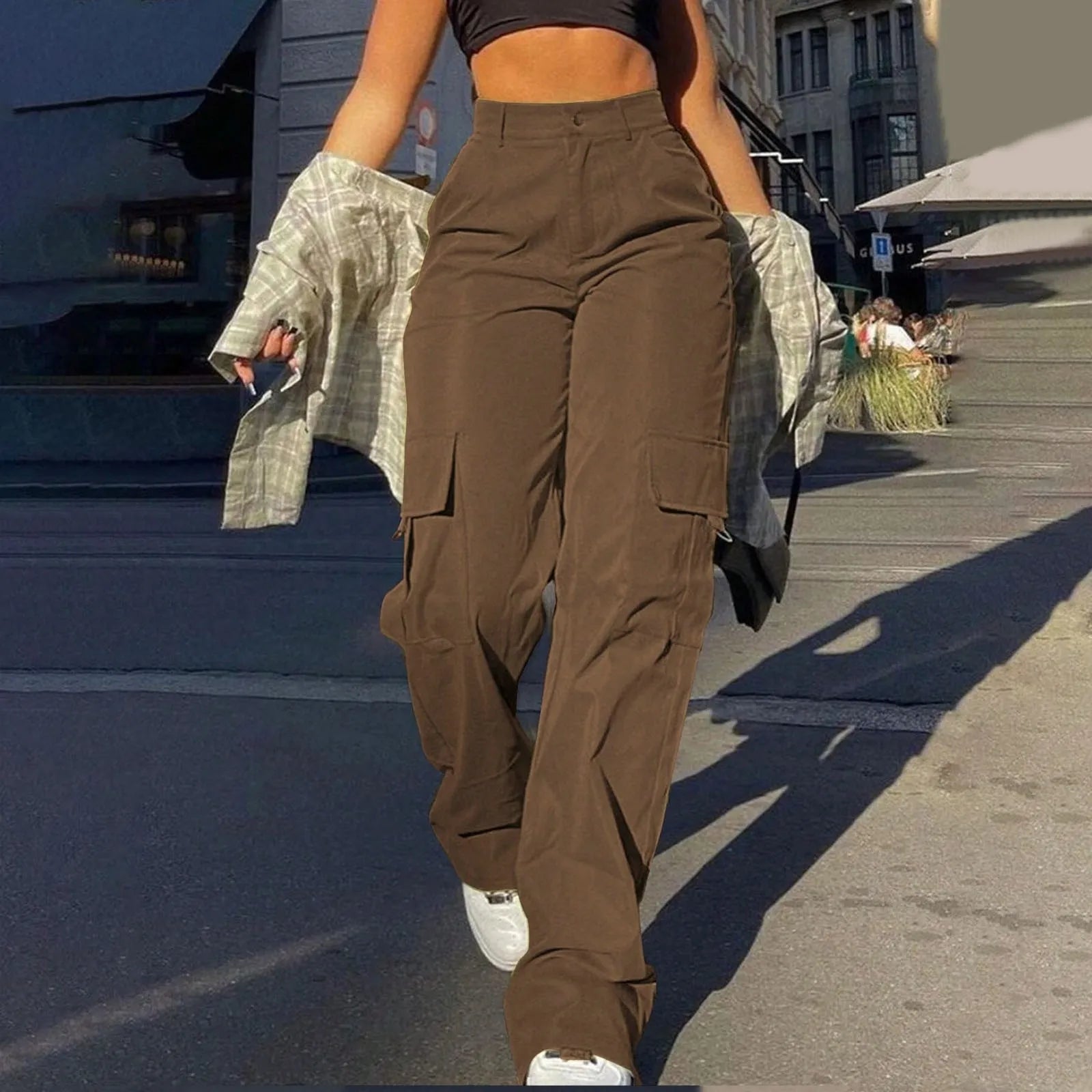 Patrice - High-Waisted Cargo Pants Brown