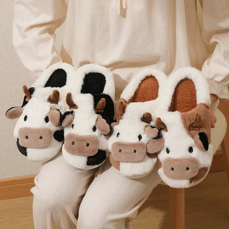 Plush-Lined Amelie Cow Slippers