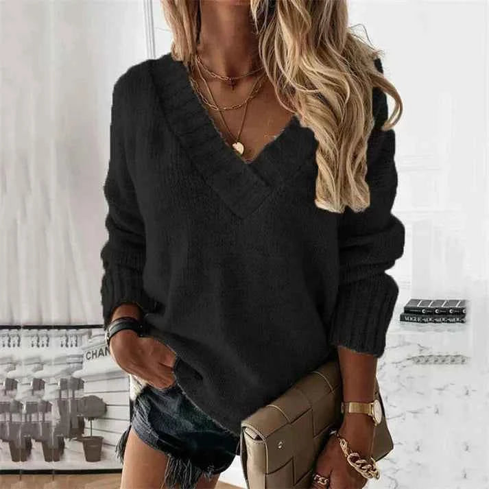 Jacinth V-Neck Sweater - Stylish Knitted Apparel for Every Wardrobe Black
