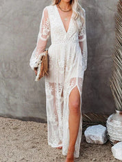 Tilda - Bohemian Lace Maxi Dress White