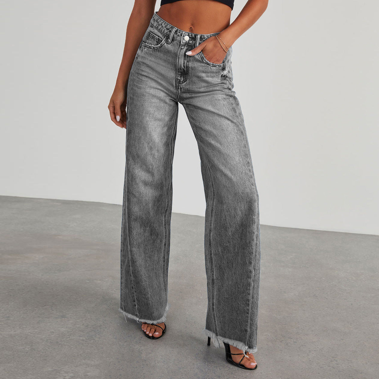 Gemma High-Rise Wide-Leg Denim Grey