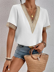 V-Neck Lace Eva Top White