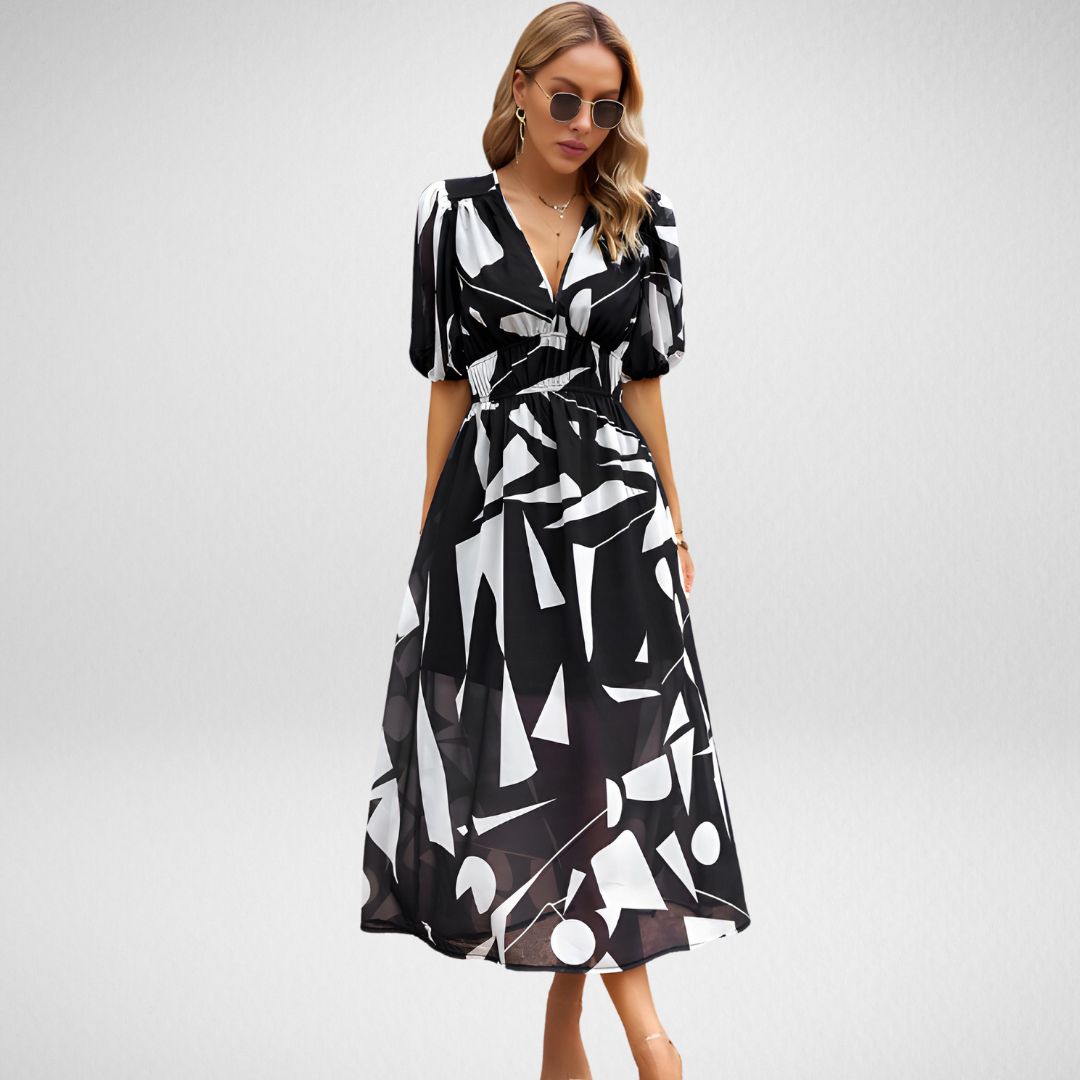 Serena Abstract Pattern Dress Black
