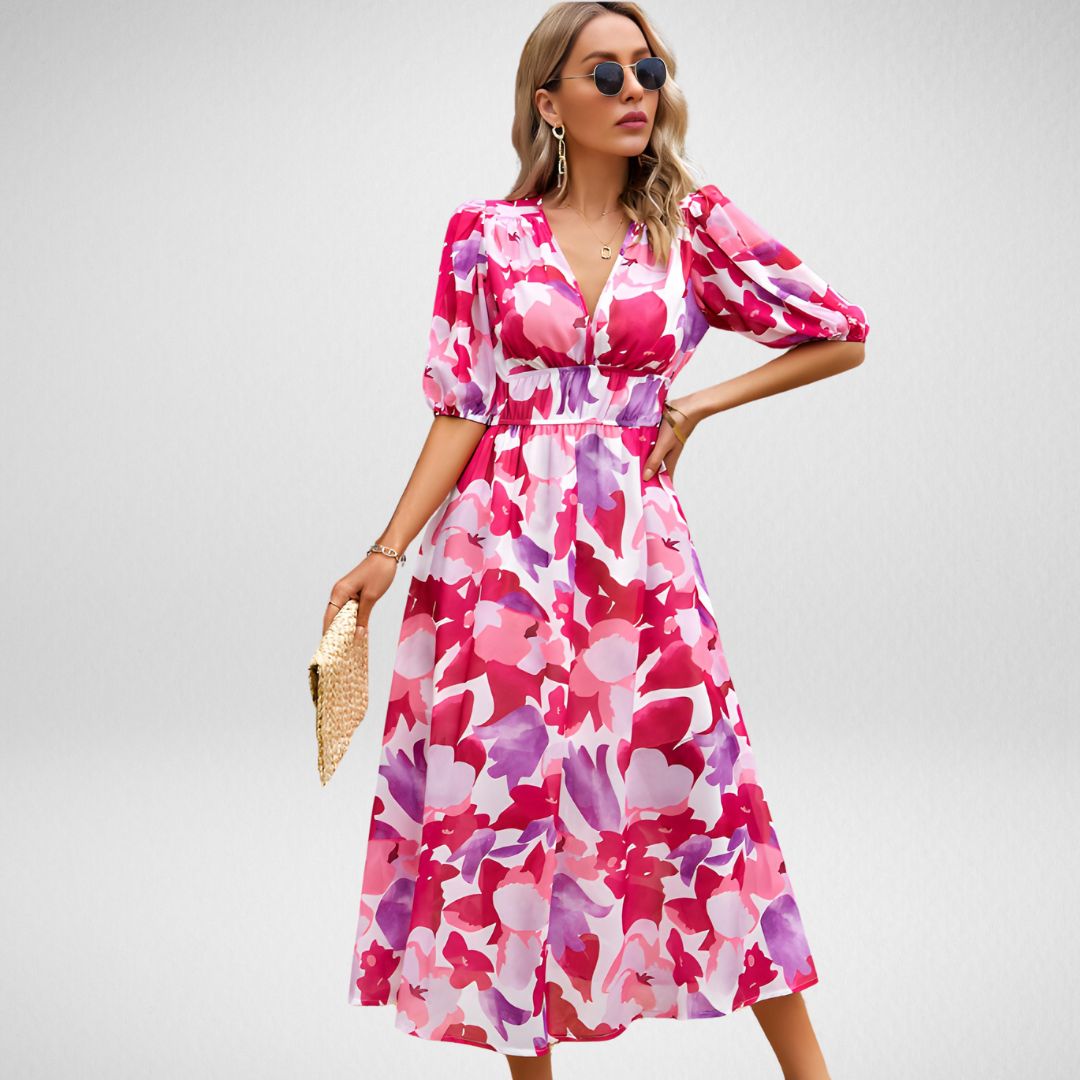 Serena Abstract Pattern Dress Pink