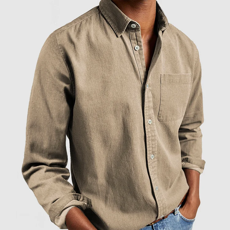 Fynn Long-Sleeve Button-Up Shirt Khaki
