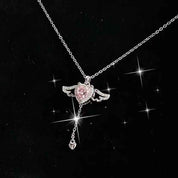 Cupid Heart Angel Wings Necklace – Crystal Tassel Pendant Jewelry Gift for Women