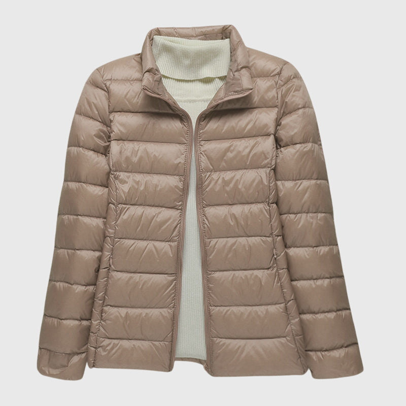 Lily - Ultra-Light Quilted Jacket Khaki Stand-up collar