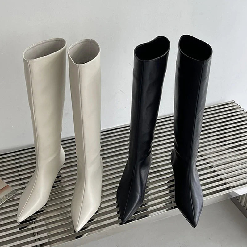 Rosette - Pointed Toe Knee-High Boots