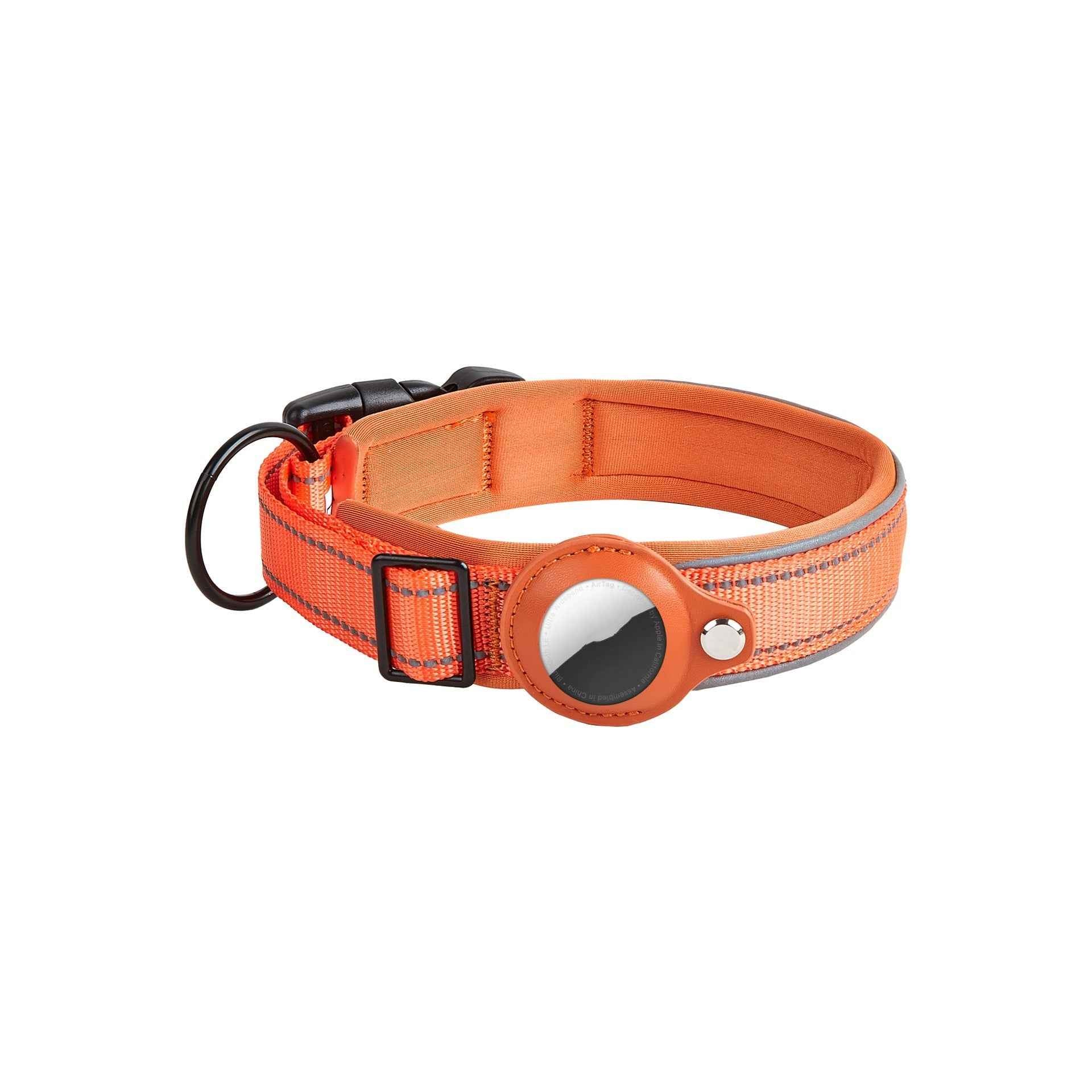 Airtag Pet Collar Tracker – Leather & Nylon Dog & Cat Locator Orange Collar