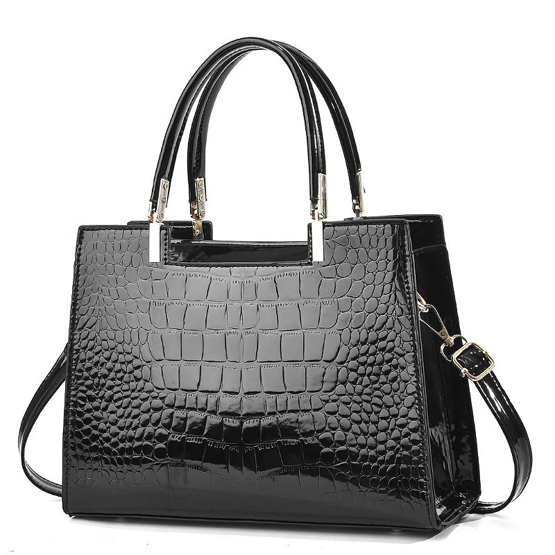 Melinda Shiny Crocodile-Pattern Handbag for Chic Style