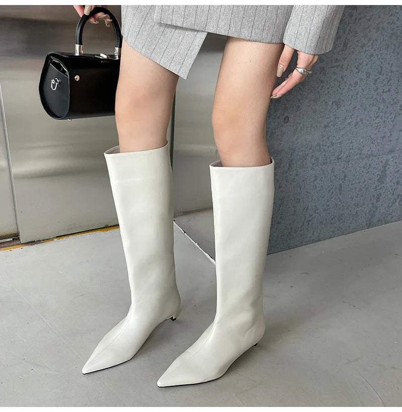 Rosette - Pointed Toe Knee-High Boots