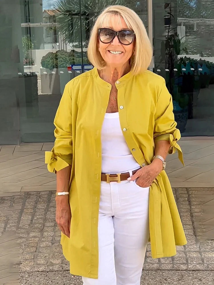 Gathered Back Cotton Shirt Jacket With Flowy Swing Casual - New Family Finds