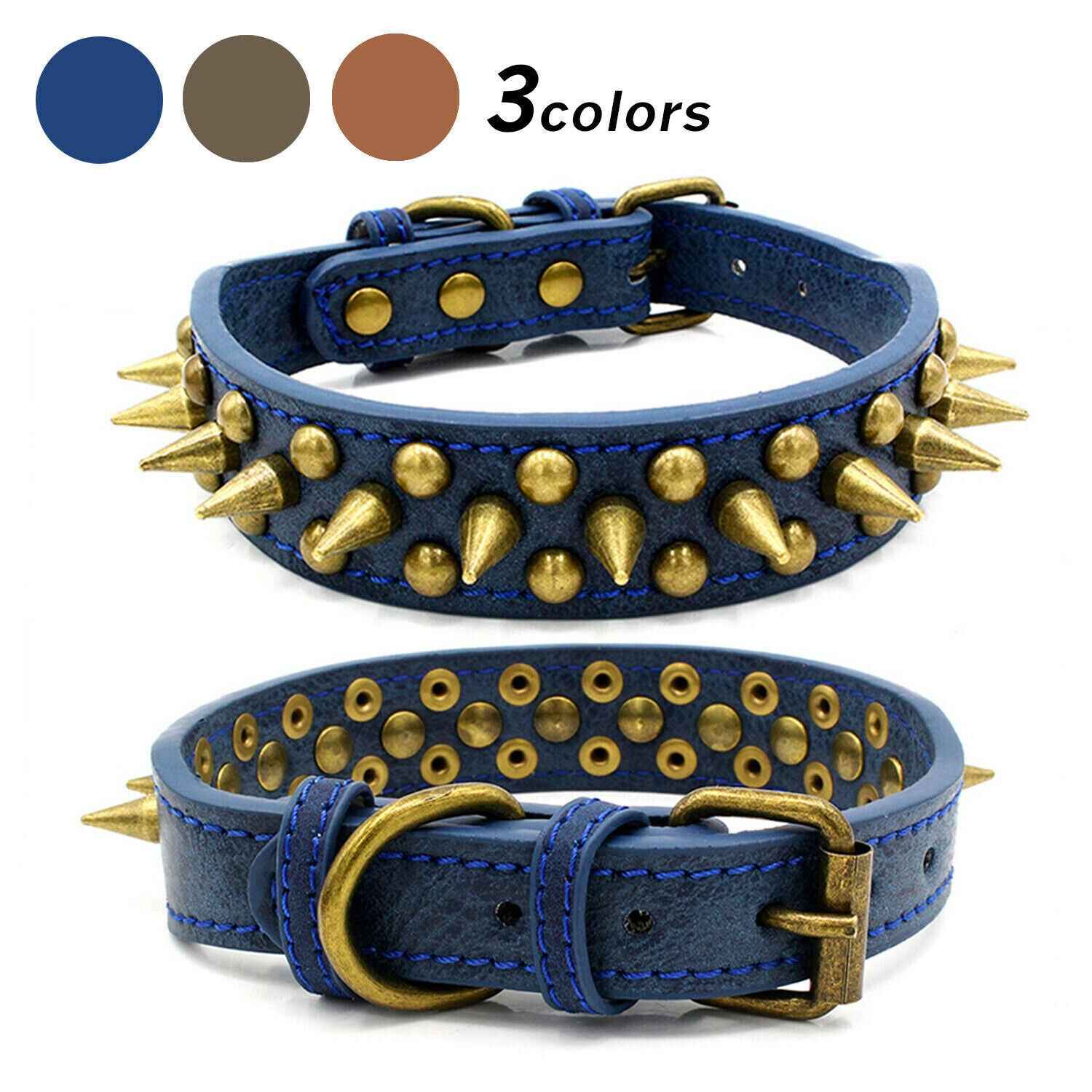 Retro Spiked Dog Collar – PU Leather Adjustable Collar for Large Dogs