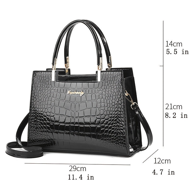 Melinda Shiny Crocodile-Pattern Handbag for Chic Style