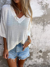 Yvette - V-Neck Blouse with Cut-Out Design White